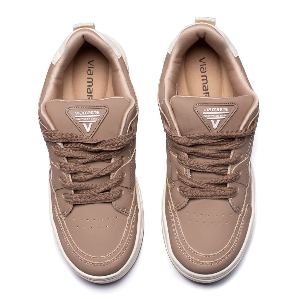 Tênis Feminino Via Marte Flatform Recortes Marrom Claro Bege 4
