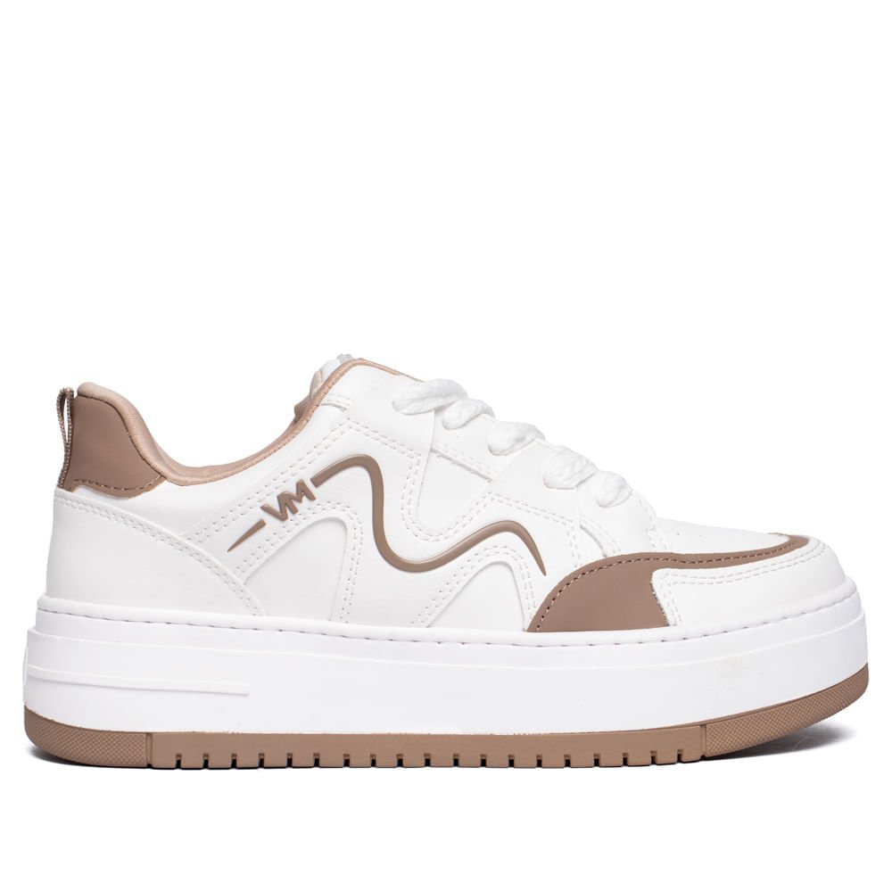 Tênis Feminino Via Marte Flatform Recortes Branco/Marrom