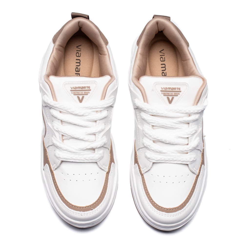 Tênis Feminino Via Marte Flatform Recortes Branco/Marrom Branco 4
