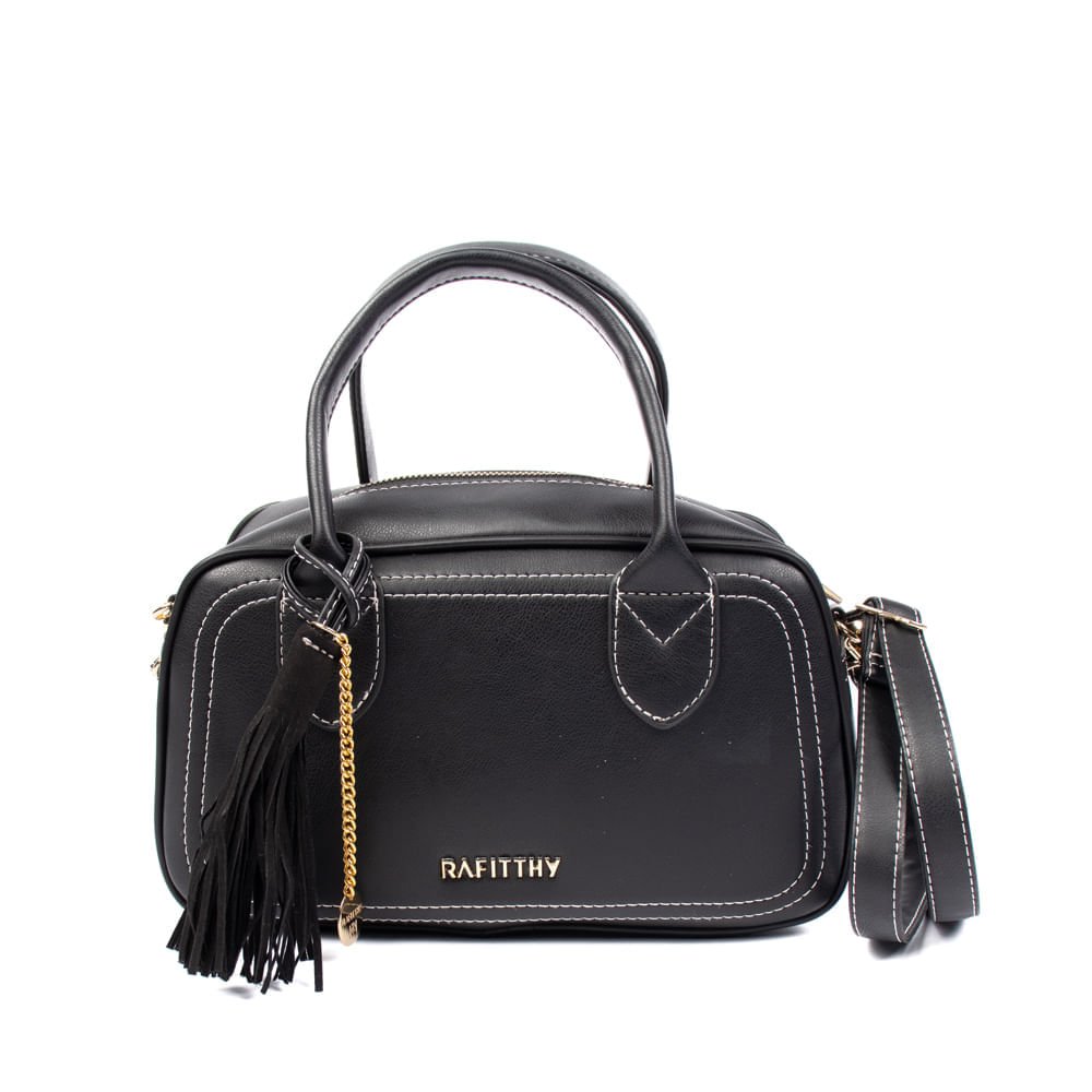 Bolsa Feminina Rafitthy Pequena Pingente Franjas Preto