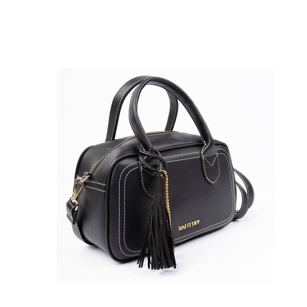 Bolsa Feminina Rafitthy Pequena Pingente Franjas Preto Preto 3