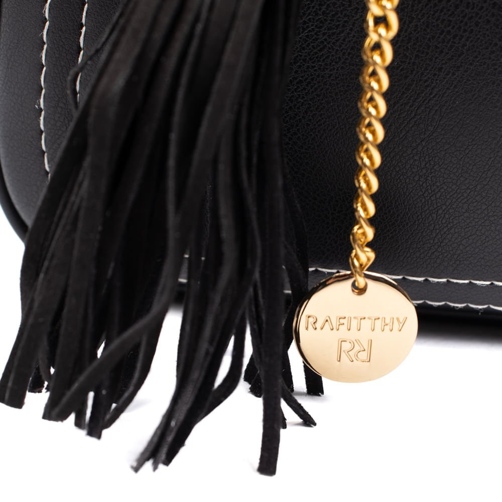 Bolsa Feminina Rafitthy Pequena Pingente Franjas Preto Preto 4