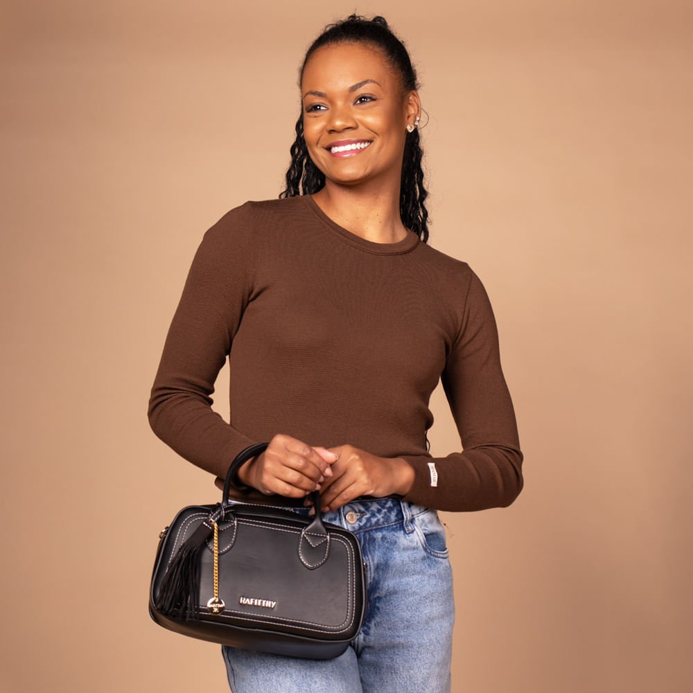 Bolsa Feminina Rafitthy Pequena Pingente Franjas Preto Preto 5