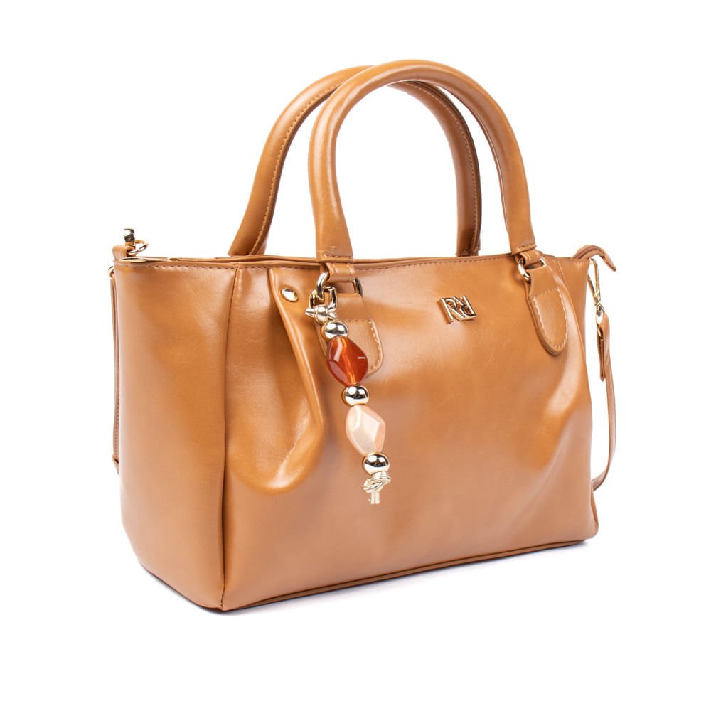 Bolsa Feminina Rafitthy Tote Pingente Pedrarias Caramelo Marrom 3