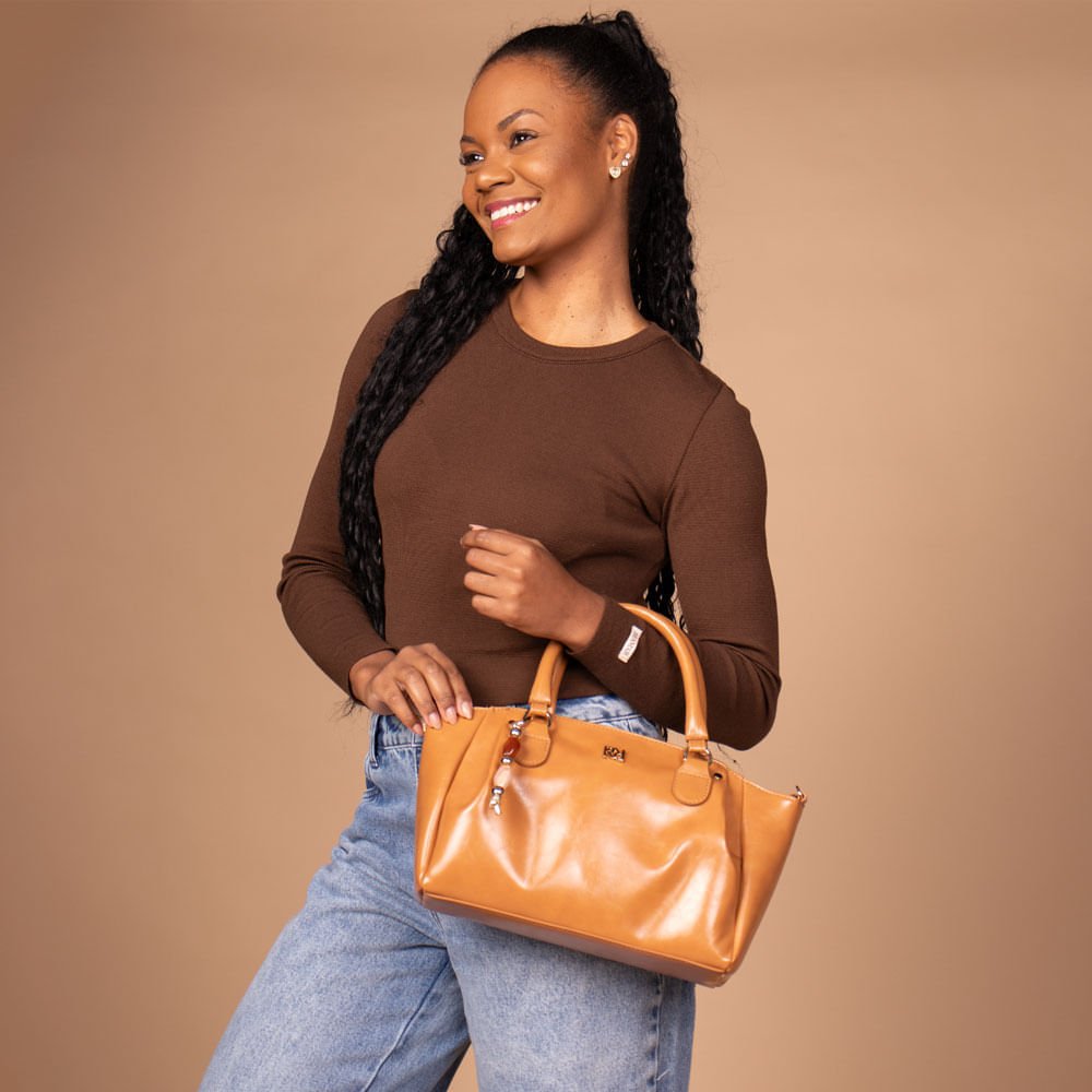 Bolsa Feminina Rafitthy Tote Pingente Pedrarias Caramelo Marrom 5