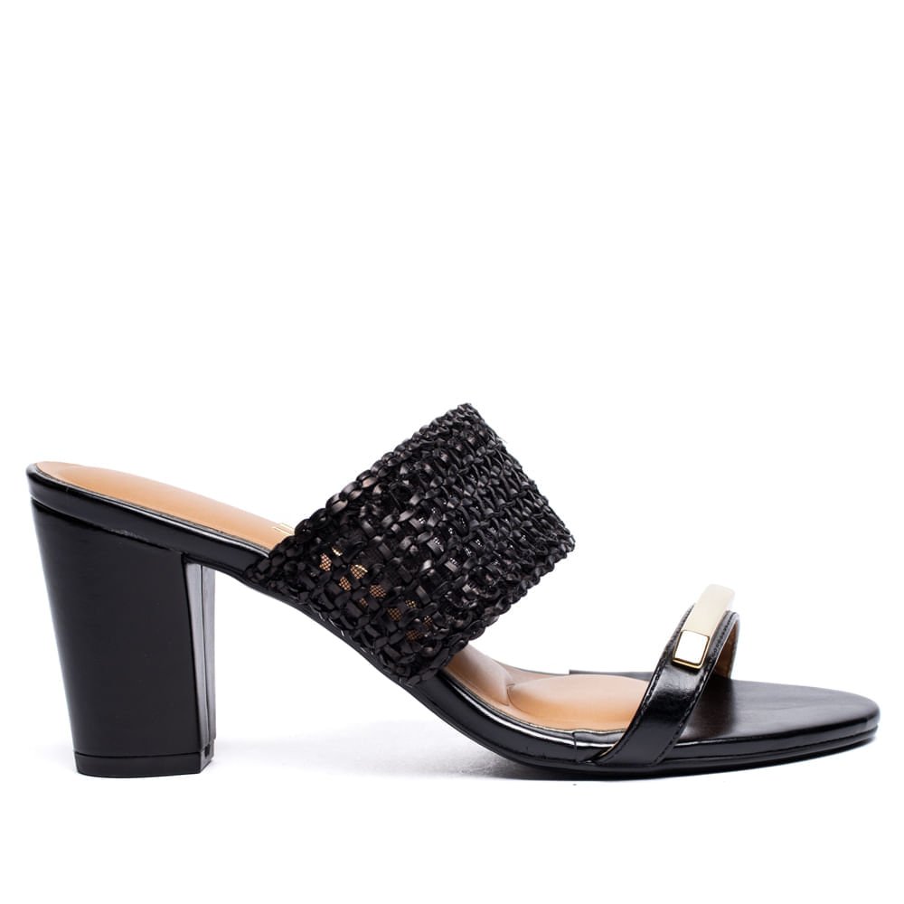 Tamanco Feminino Vizzano Salto Bloco Tramado Preto
