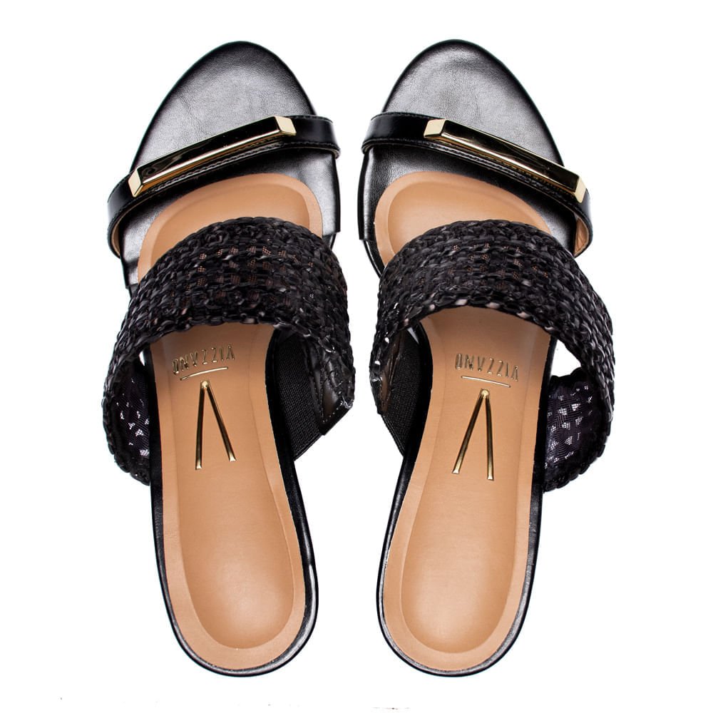 Tamanco Feminino Vizzano Salto Bloco Tramado Preto Preto 4