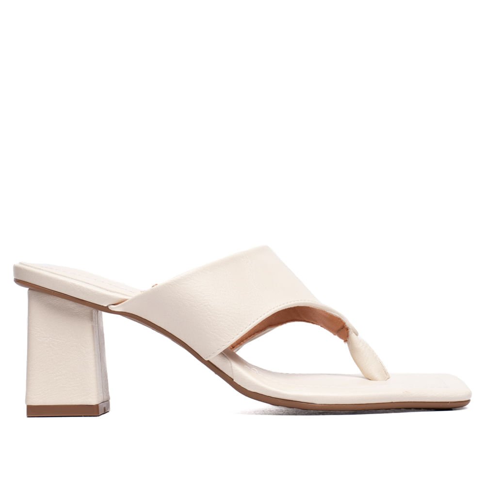 Tamanco Feminino Vizzano Salto Bloco Bico Quadrado Off White