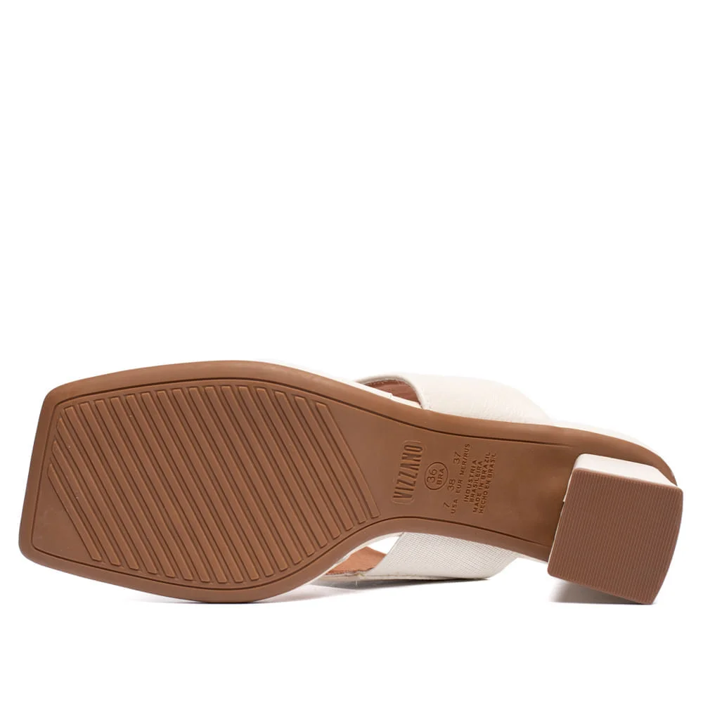 Tamanco Feminino Vizzano Salto Bloco Bico Quadrado Off White Bege 2