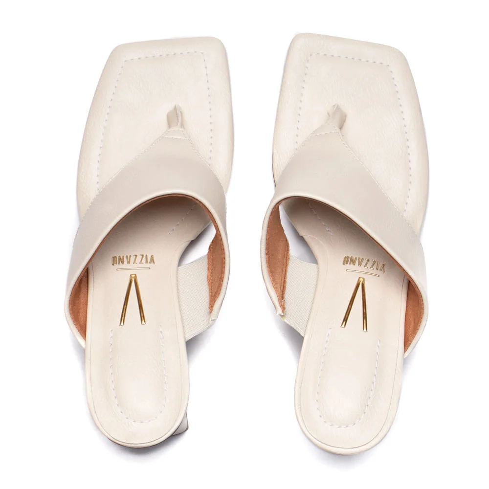 Tamanco Feminino Vizzano Salto Bloco Bico Quadrado Off White Bege 4