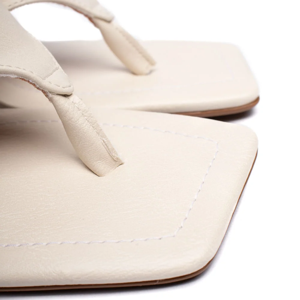 Tamanco Feminino Vizzano Salto Bloco Bico Quadrado Off White Bege 5