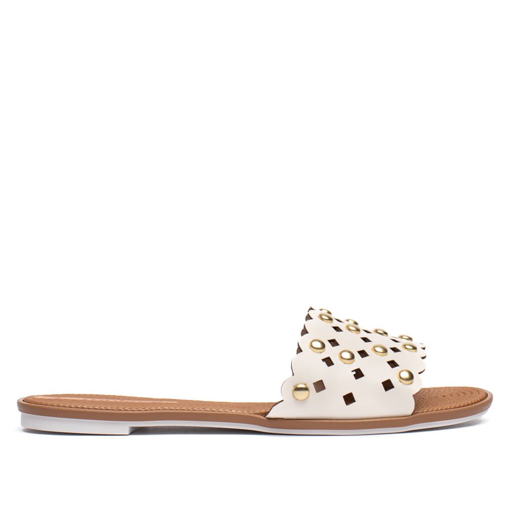 Rasteira Feminina Moleca Turim Spikes Off White Bege 2