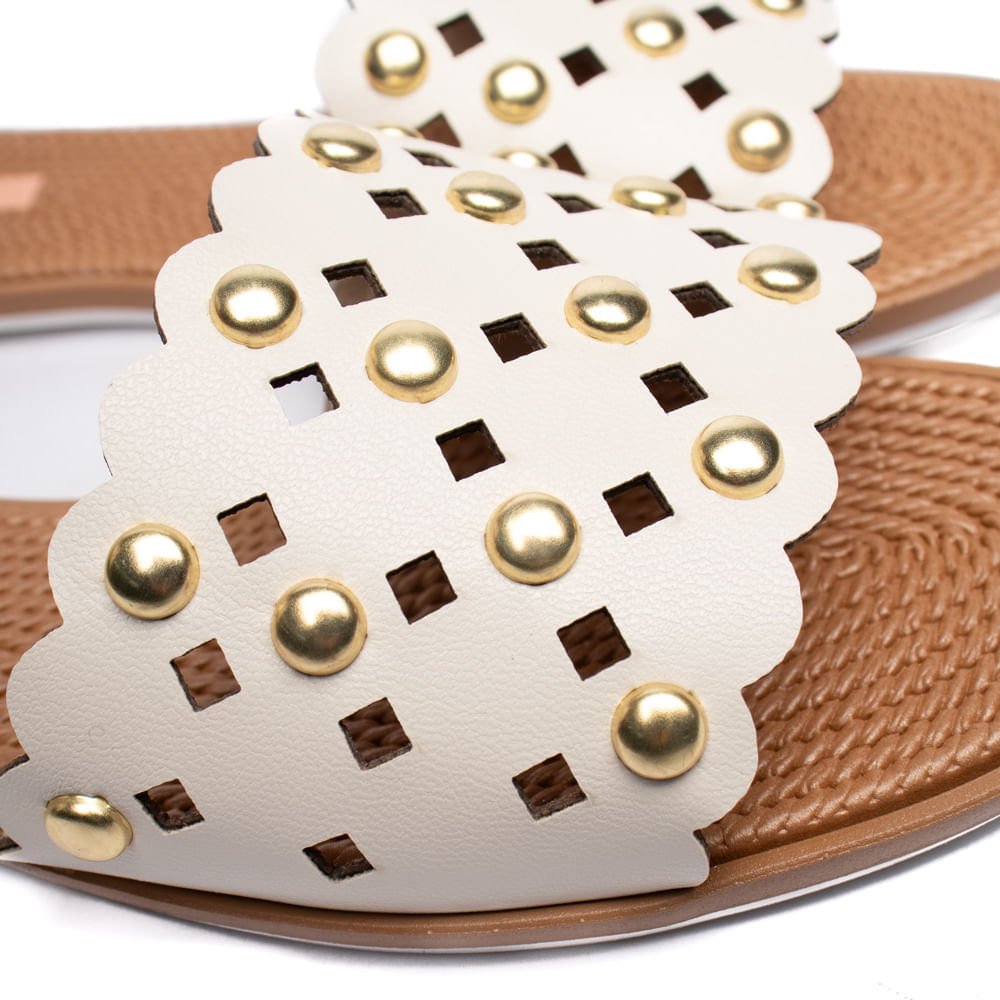 Rasteira Feminina Moleca Turim Spikes Off White Bege 5