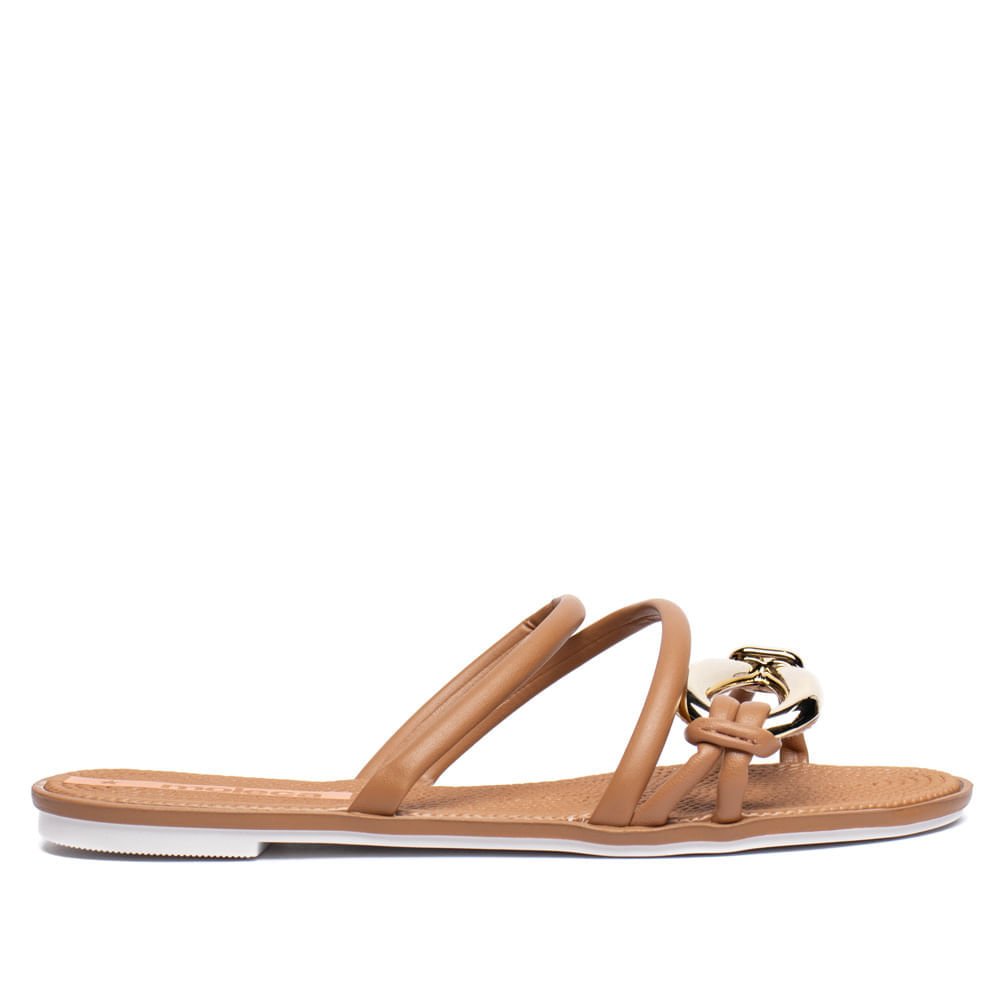 Rasteira Feminina Moleca Napa Detalhe Dourado Caramelo Marrom 2