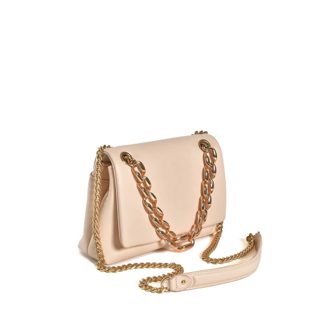 Bolsa Feminina Via Marte Transversal Pequena Corrente Coral Bege 4