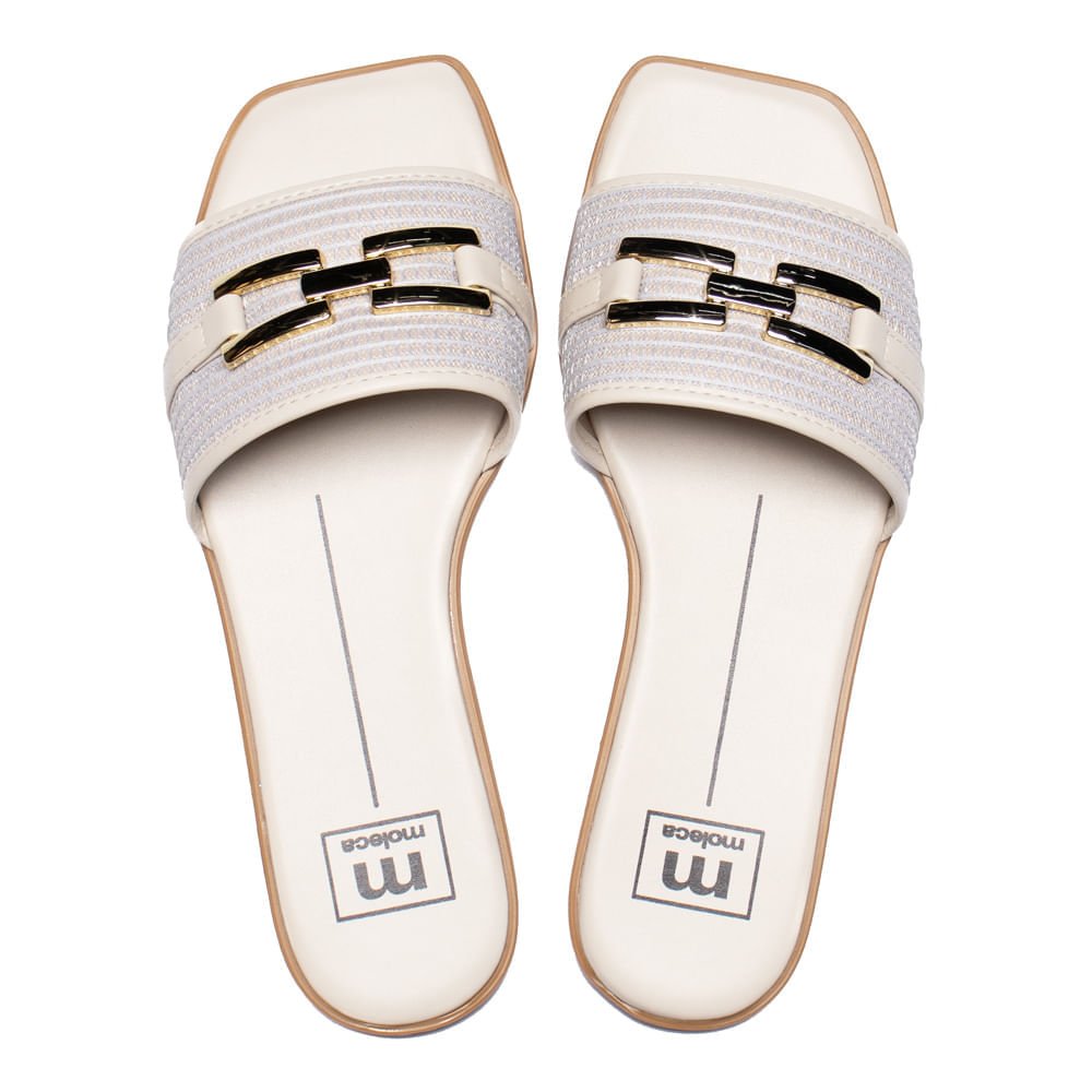 Rasteira Feminina Moleca Napa Bico Quadrado Crochê Off White