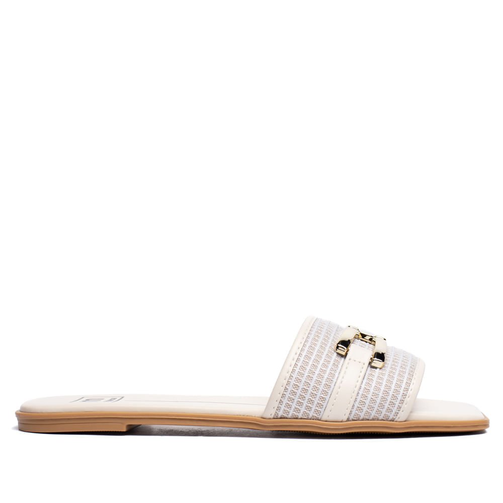 Rasteira Feminina Moleca Napa Bico Quadrado Crochê Off White Branco 2