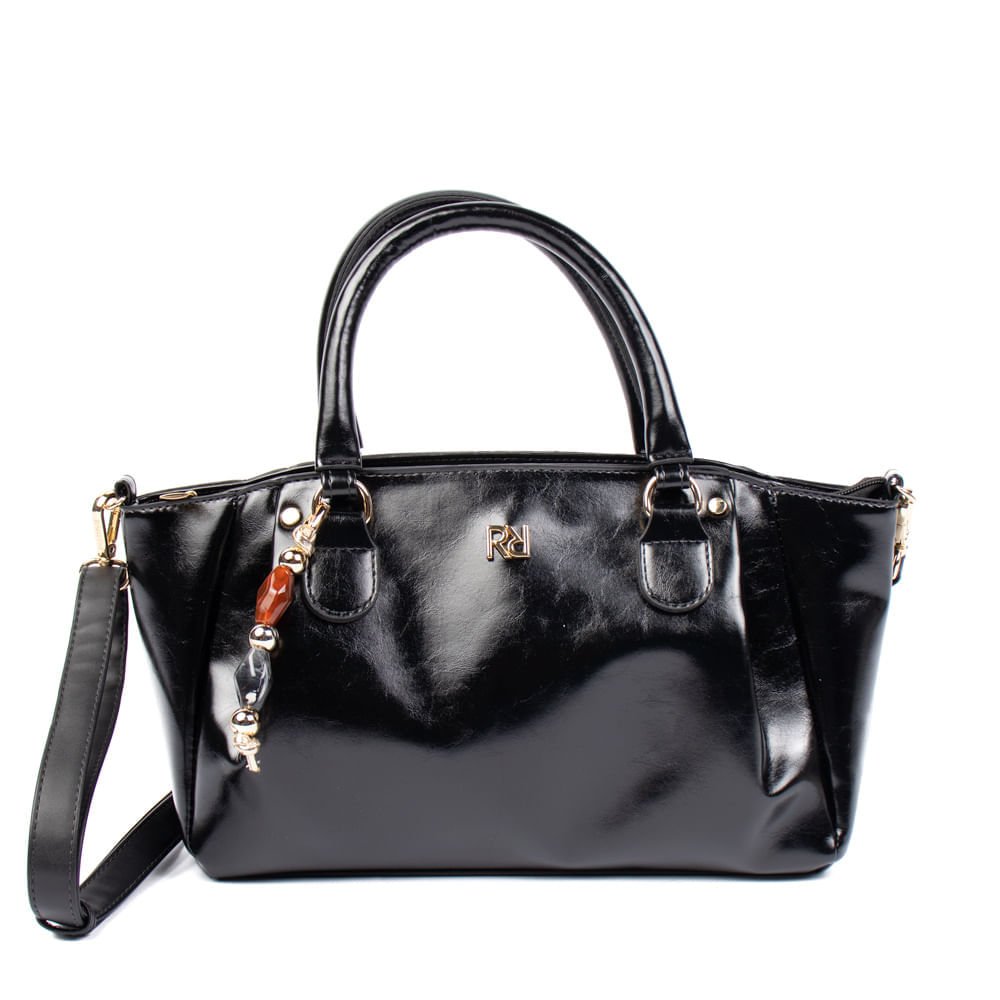 Bolsa Feminina Rafitthy Tote Pingente Pedrarias Preto Preto 2