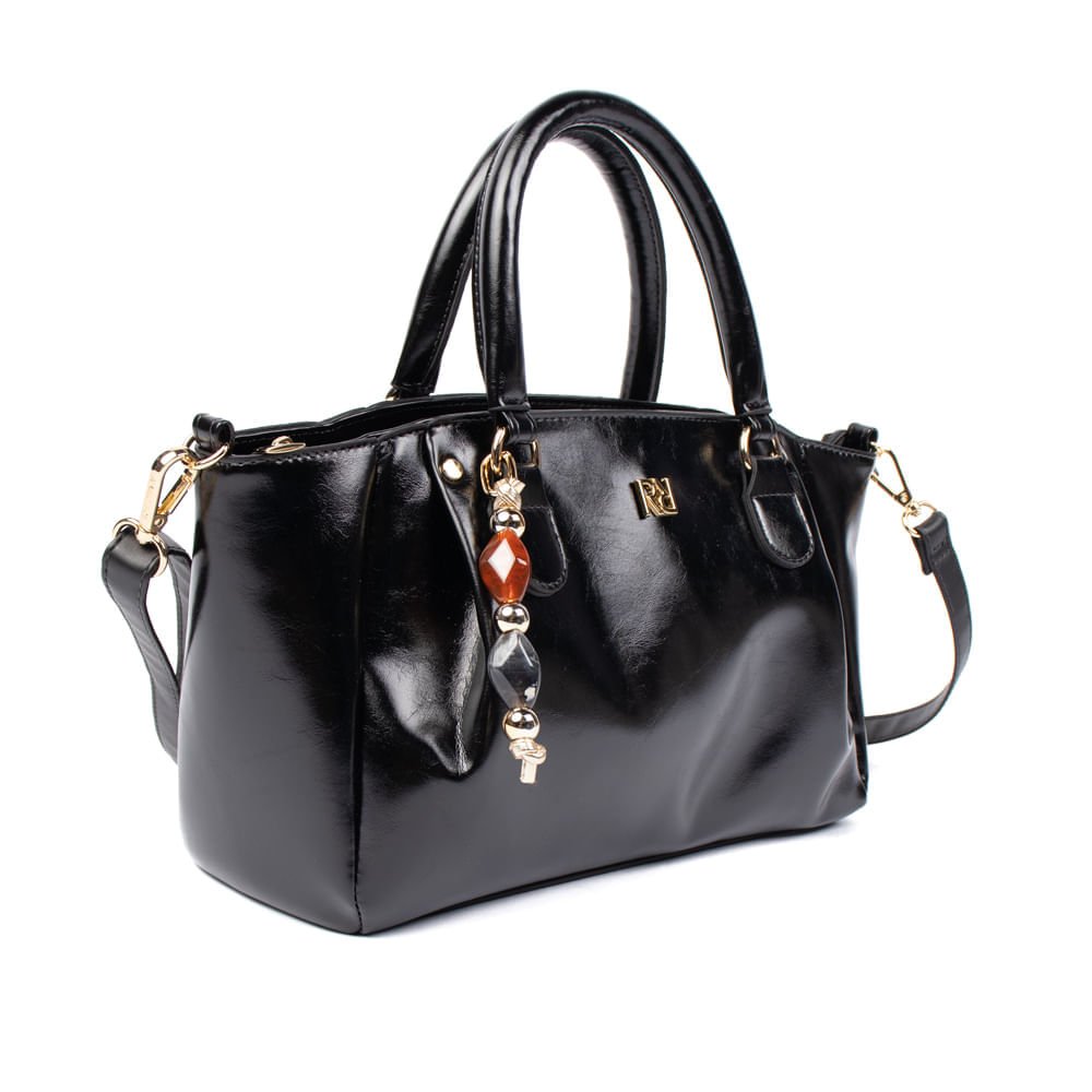Bolsa Feminina Rafitthy Tote Pingente Pedrarias Preto Preto 3