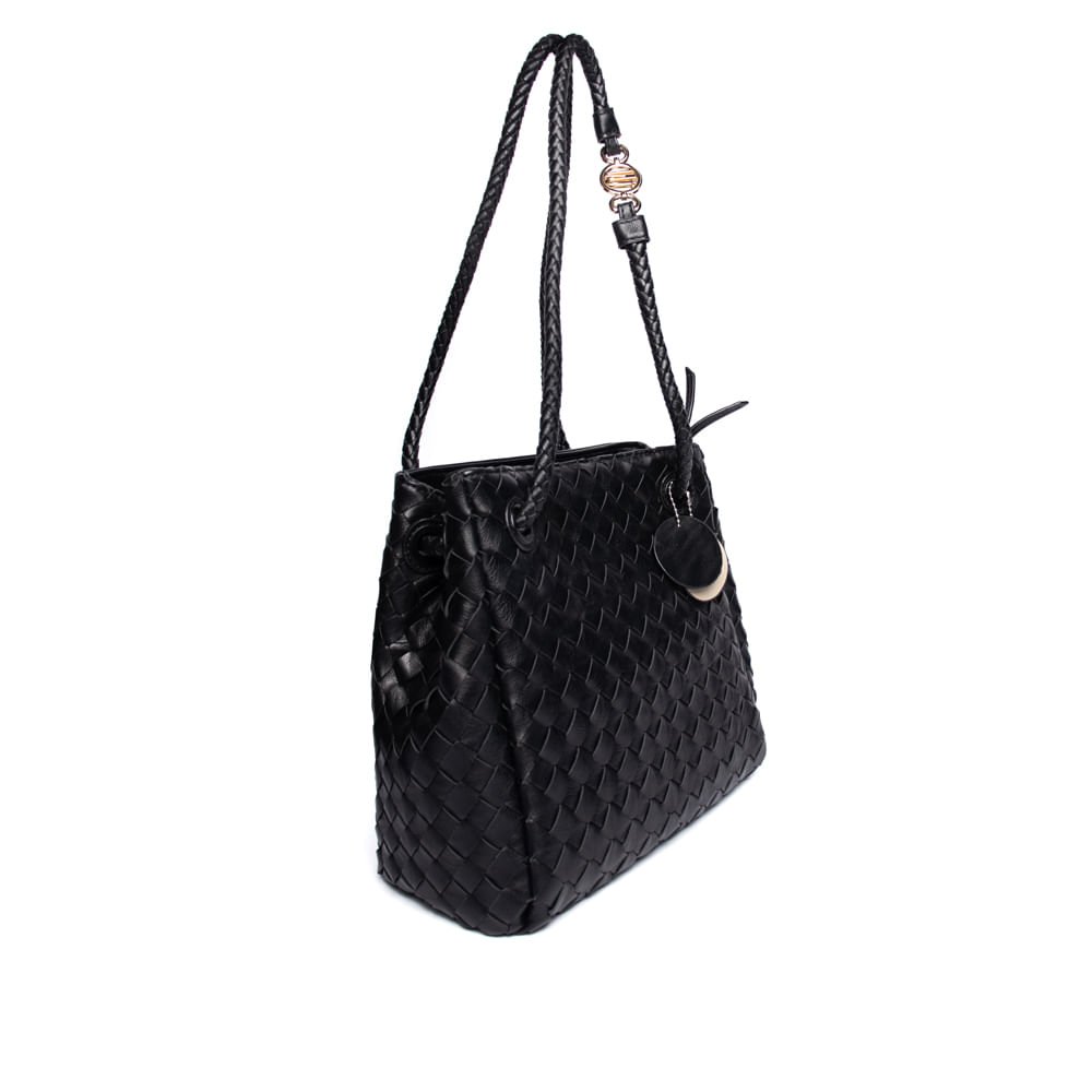 Bolsa Feminina Wj Saco Média Tressê Preto Preto 2