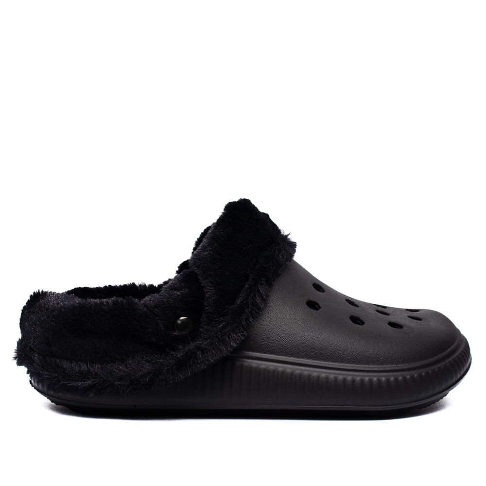 Clog Feminino Moleca Com Pelinho Preto