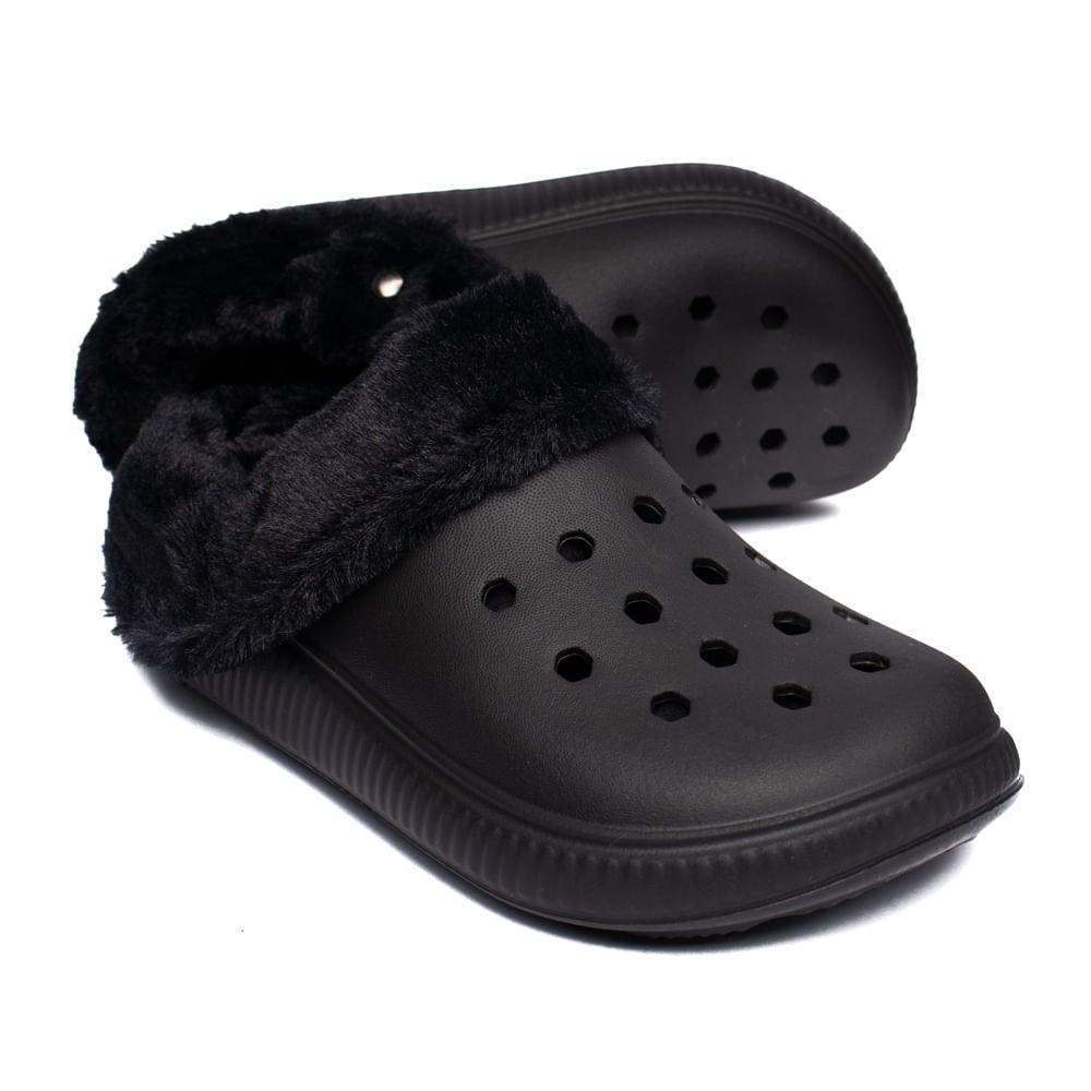 Clog Feminino Moleca Com Pelinho Preto Preto 6