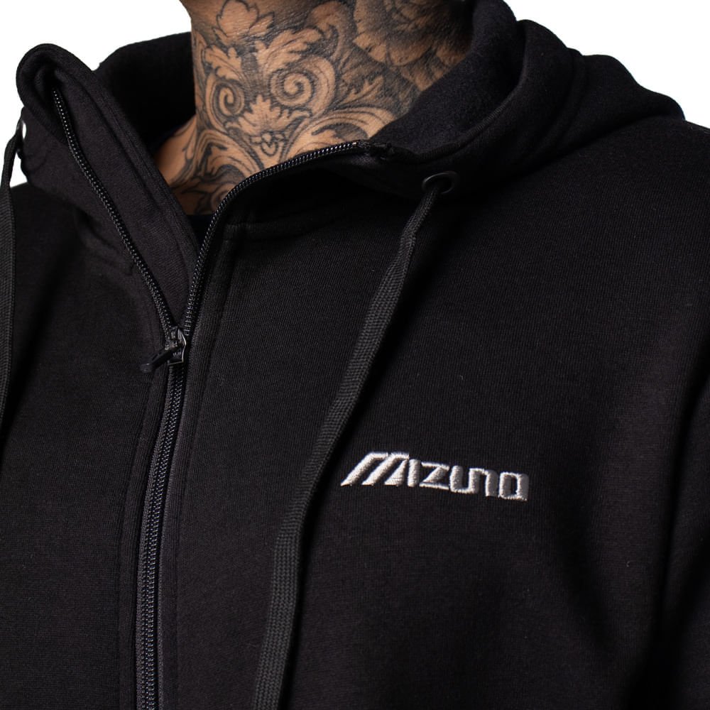 Casaco Masculino Mizuno Moletom Zipper Preto Preto 3