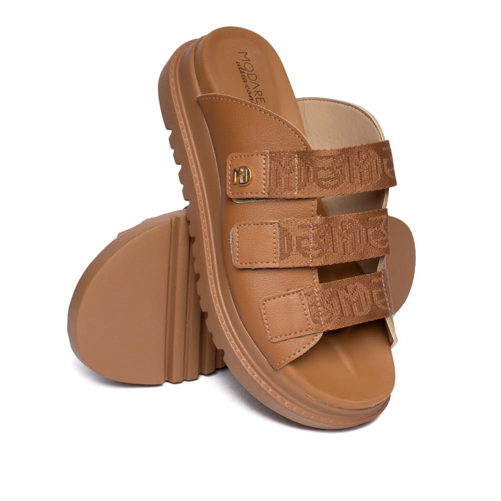 Chinelo Slide Feminino Modare Flatform Gorgurão Caramelo Marrom 4