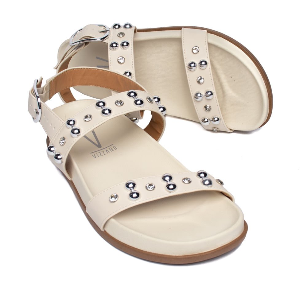 Sandália Feminina Vizzano Papete Pedrarias Off White Branco 5