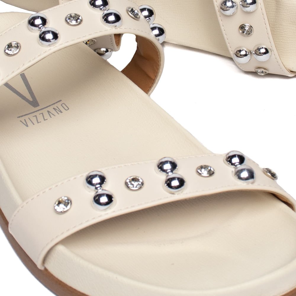 Sandália Feminina Vizzano Papete Pedrarias Off White Branco 6