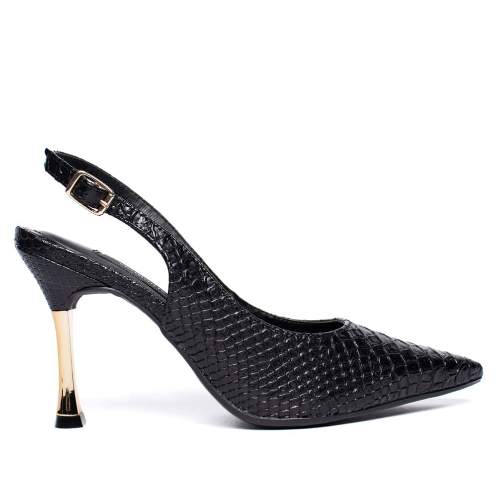 Sapato Feminino Via Marte Slingback Anaconda Preto