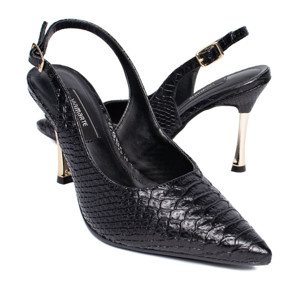 Sapato Feminino Via Marte Slingback Anaconda Preto Preto 5