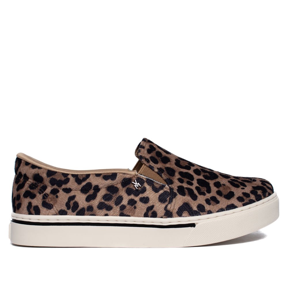 Tênis Feminino Via Marte Slip On Animal Print Caramelo/Preto