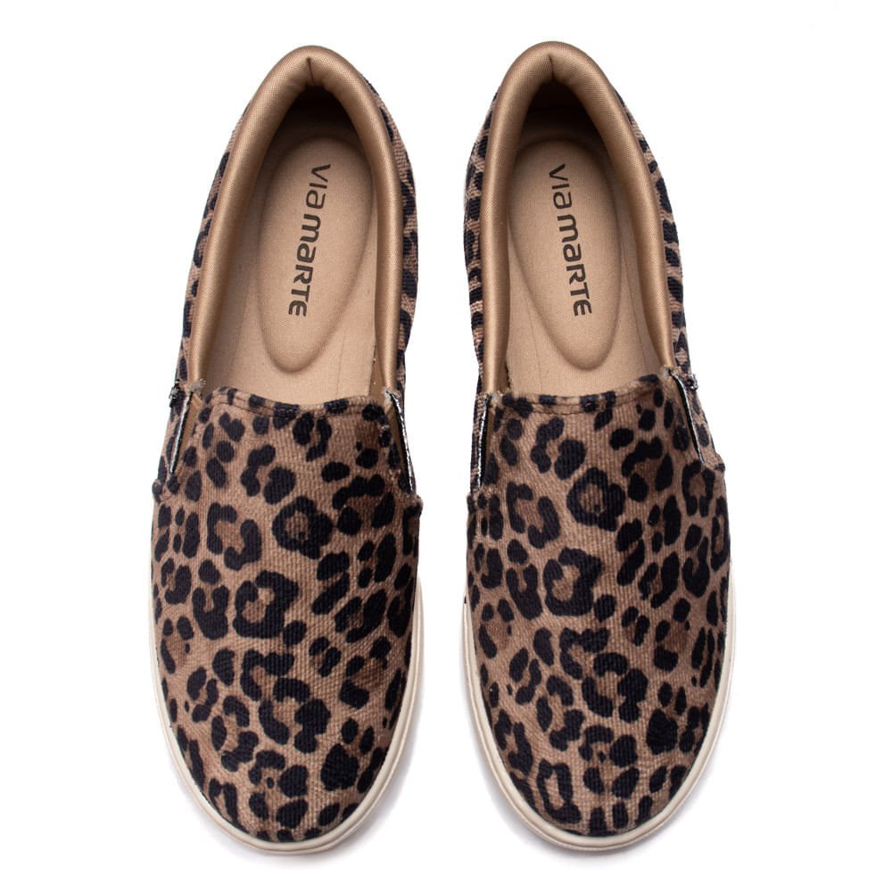 Tênis Feminino Via Marte Slip On Animal Print Caramelo/Preto Marrom 4