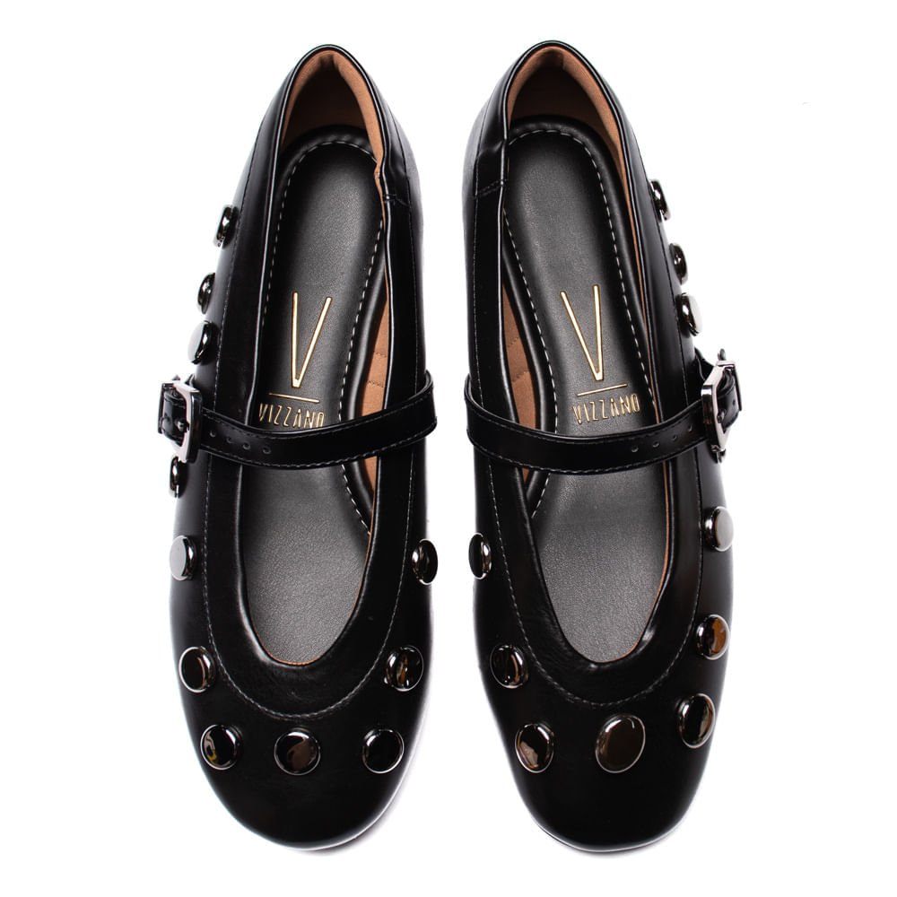 Sapatilha Feminina Vizzano Pedrarias Verniz Casual Preto Preto 4