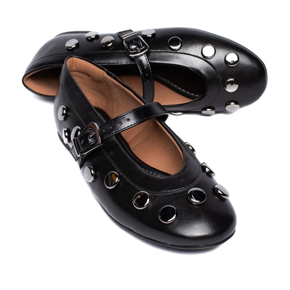 Sapatilha Feminina Vizzano Pedrarias Verniz Casual Preto Preto 5