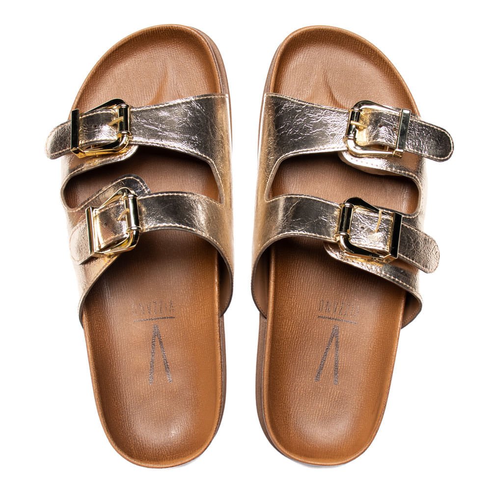 Chinelo Slide Feminino Vizzano Fivelas Caramelo/Dourado