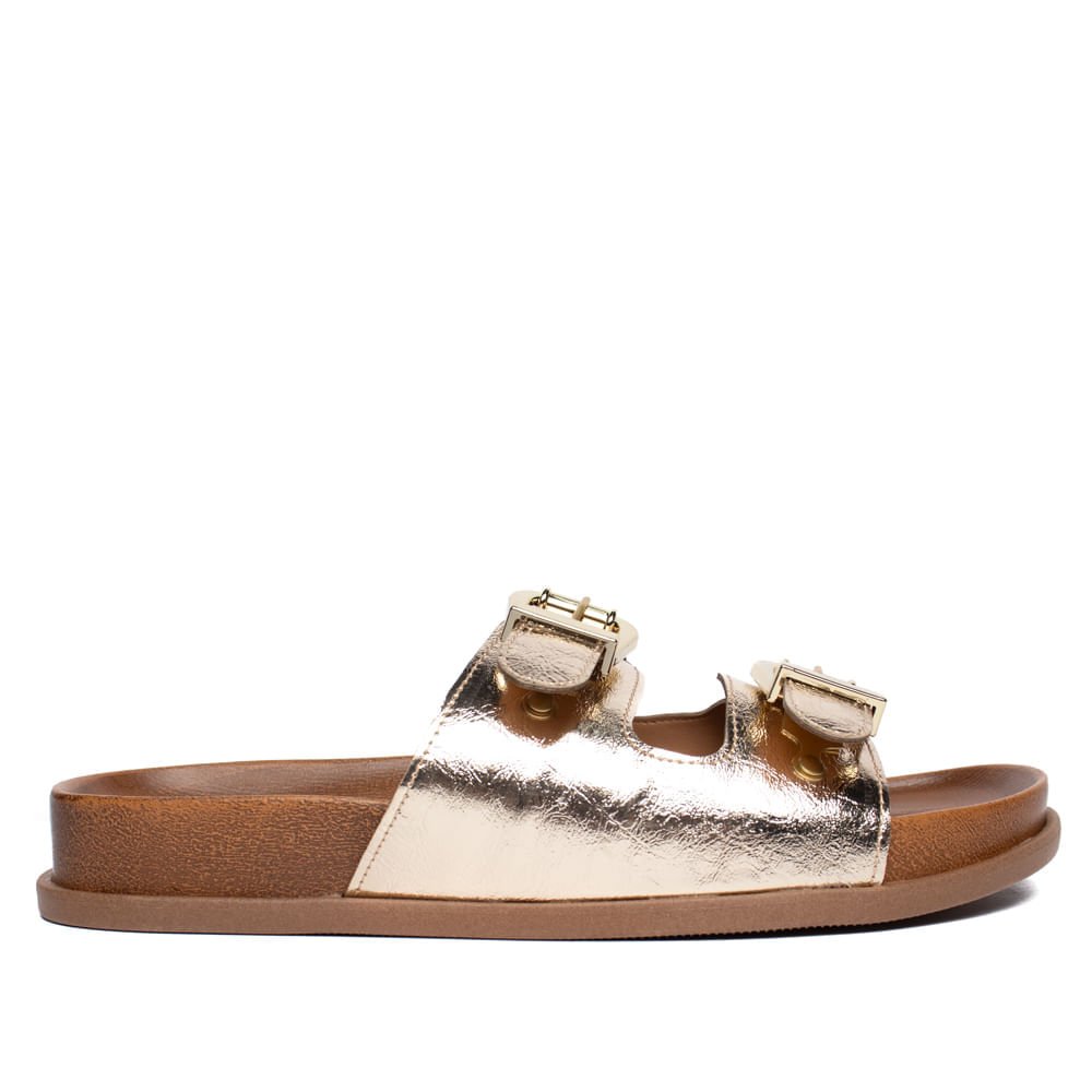 Chinelo Slide Feminino Vizzano Fivelas Caramelo/Dourado Marrom 2