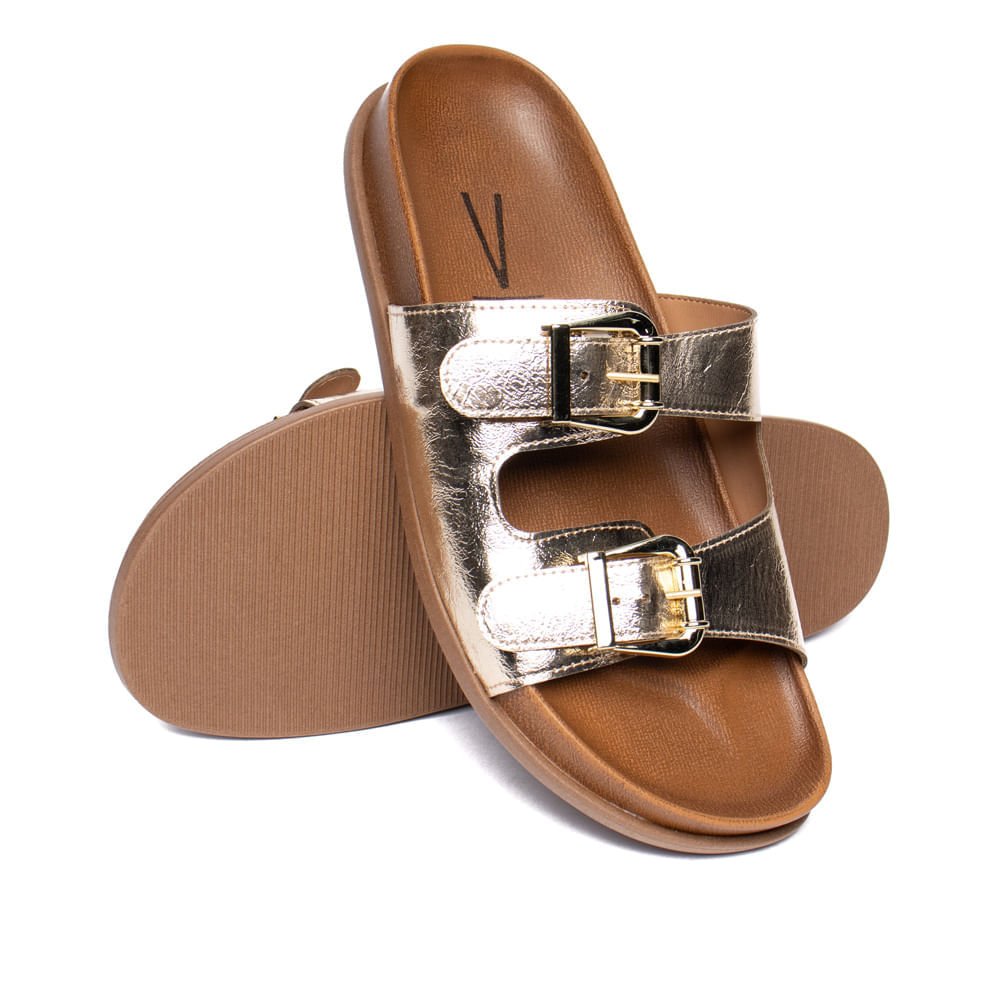 Chinelo Slide Feminino Vizzano Fivelas Caramelo/Dourado Marrom 4