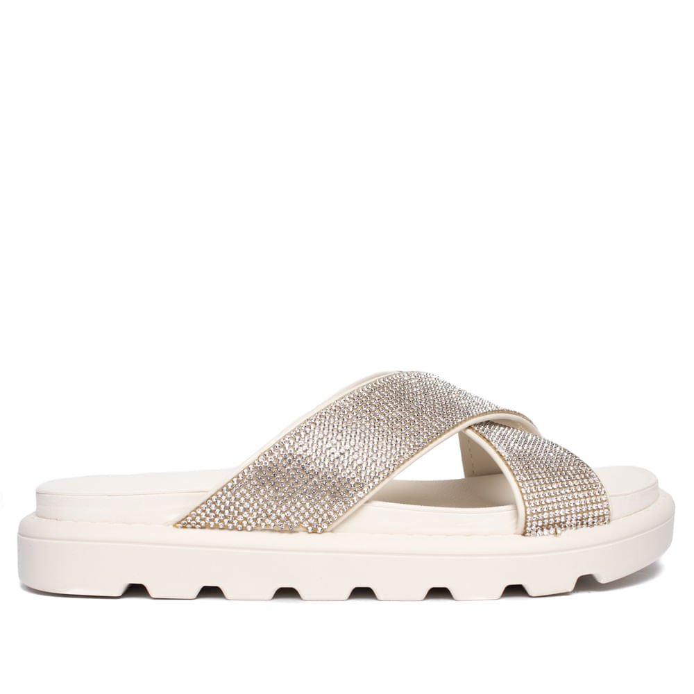 Chinelo Slide Feminino Vizzano Flatform Strass Off White Branco 2