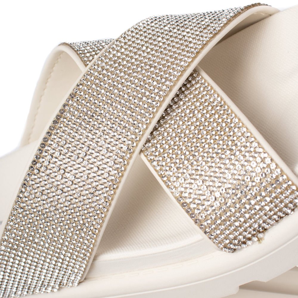 Chinelo Slide Feminino Vizzano Flatform Strass Off White Branco 4