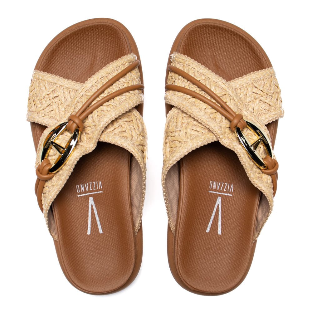 Chinelo Slide Feminino Vizzano Flatform Tramado Bege/Creme