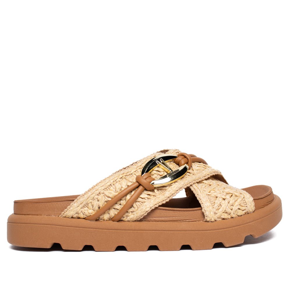 Chinelo Slide Feminino Vizzano Flatform Tramado Bege/Creme Bege 2