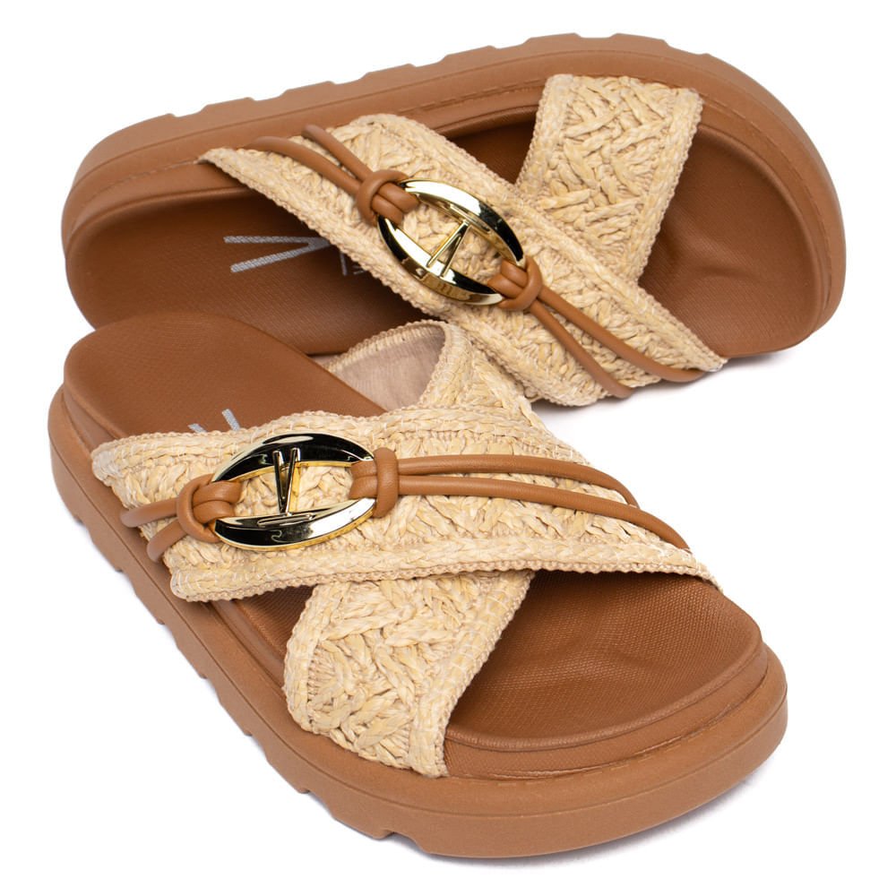 Chinelo Slide Feminino Vizzano Flatform Tramado Bege/Creme Bege 5