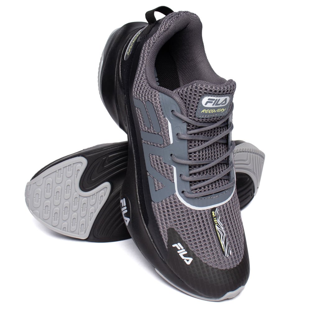 Tênis Masculino Fila Recovery Corrida Cinza/Preto