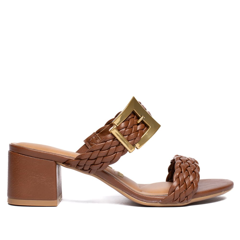 Tamanco Feminino Vizzano Tiras Trançadas Marrom/Dourado