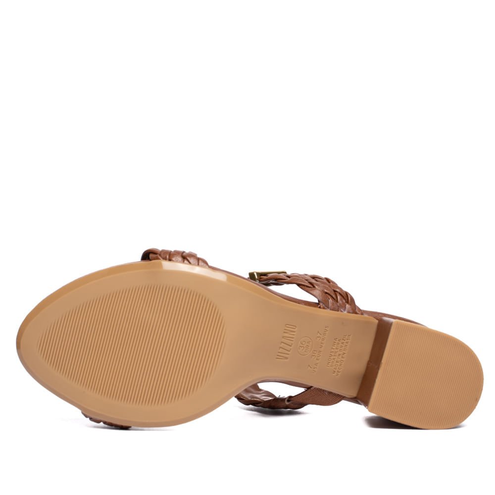 Tamanco Feminino Vizzano Tiras Trançadas Marrom/Dourado Marrom 2