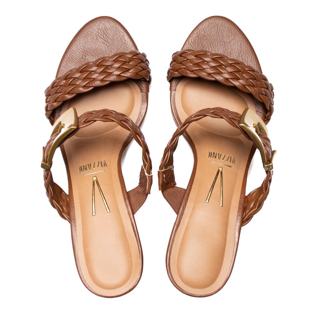 Tamanco Feminino Vizzano Tiras Trançadas Marrom/Dourado Marrom 4