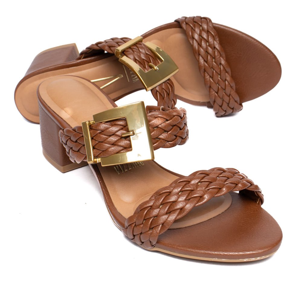 Tamanco Feminino Vizzano Tiras Trançadas Marrom/Dourado Marrom 5