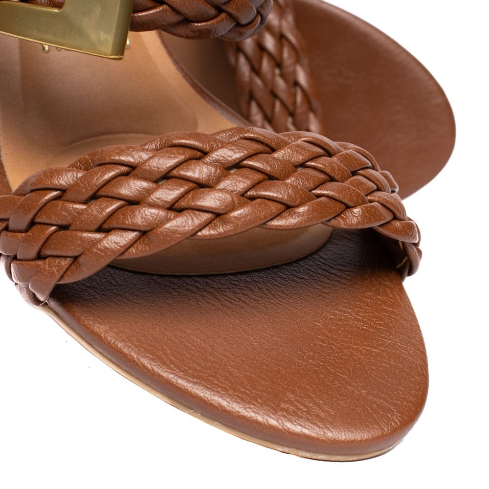 Tamanco Feminino Vizzano Tiras Trançadas Marrom/Dourado Marrom 6